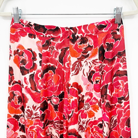 MNG Mango Floral Satin Slip Midi Skirt Red Pink Small - Picture 7 of 7